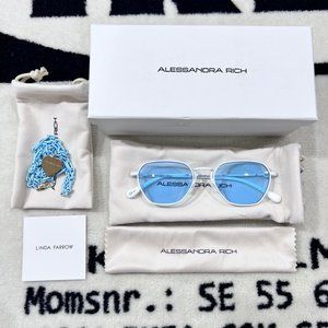 Alessandra Rich Linda Farrow Heart White Chain Blue Rectangular Lens Sunglasses